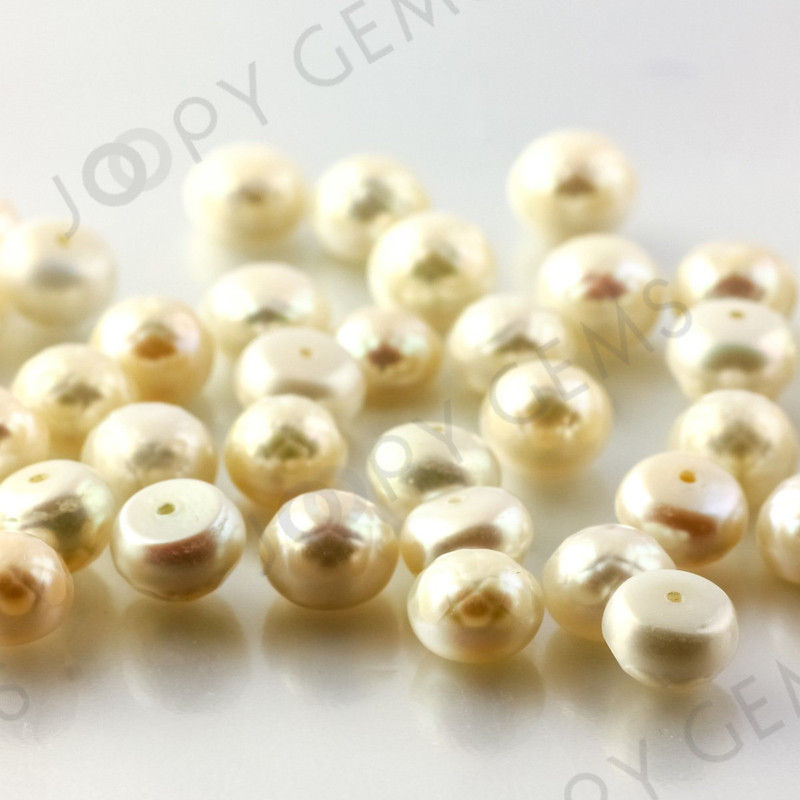 White Cultured Freshwater Pearls Half-Drilled Button 7.5-8mm ROSE CUT