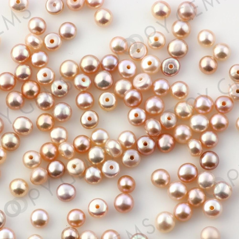 White Cultured Freshwater Pearls Half-Drilled Button 4-4.5mm