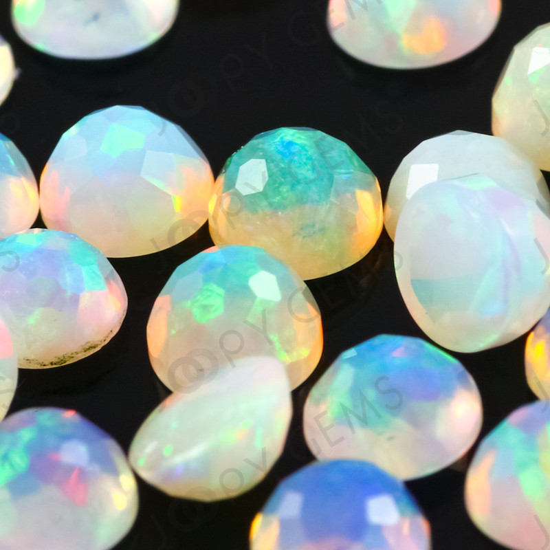 Joopy Gems White Opal Rose Cut Cabochon 4mm Round