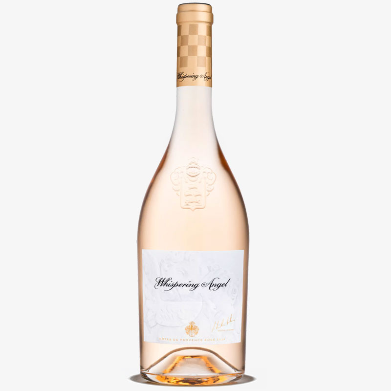 Bottle of Whispering Angel pale pink rosé wine