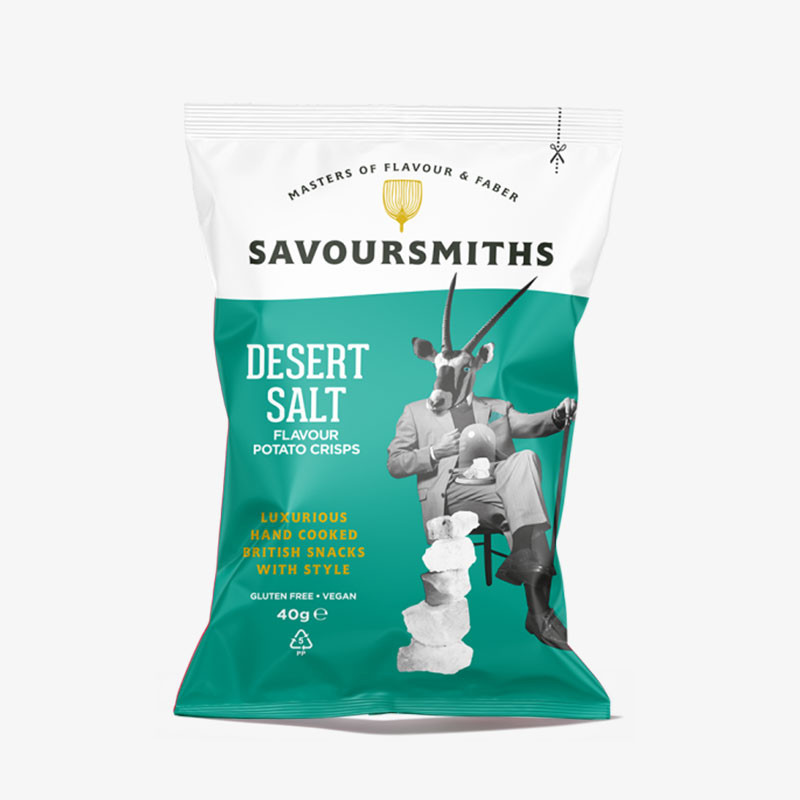 Bag of Savoursmiths Desert Salt hand-cooked potato crisps, 40g.