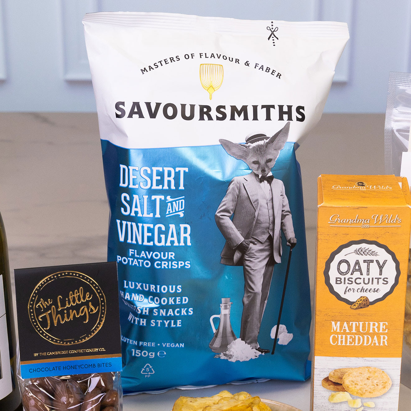 Bag of Savoursmiths Desert Salt & Vinegar hand-cooked potato crisps