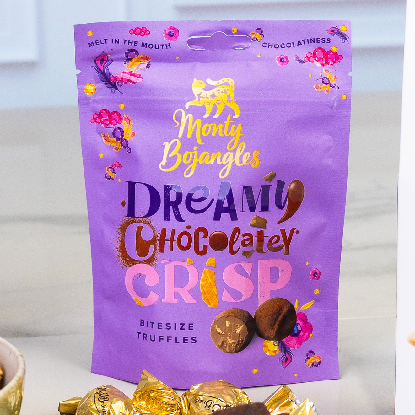 Bag of Monty Bojangles Dreamy Chocolatey Crisp bitesize chocolate truffles