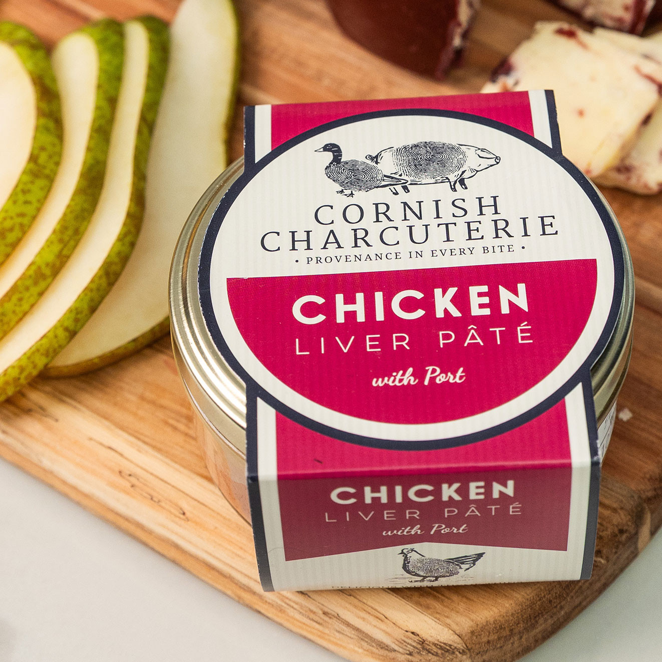 Cornish Charcuterie Chicken Liver Pâté with Port, perfect for serving with crackers and cheese.