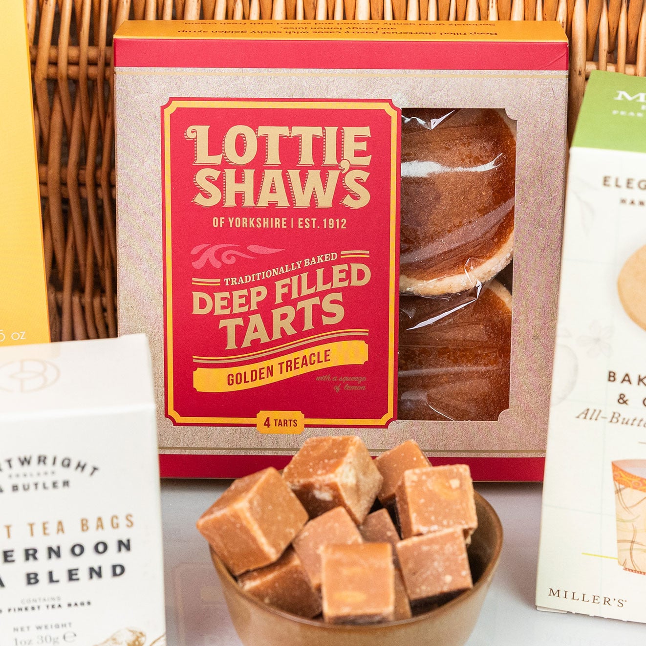 Lottie Shaw's Golden Treacle Tarts with handcrafted fudge, offering a classic Yorkshire sweet treat.