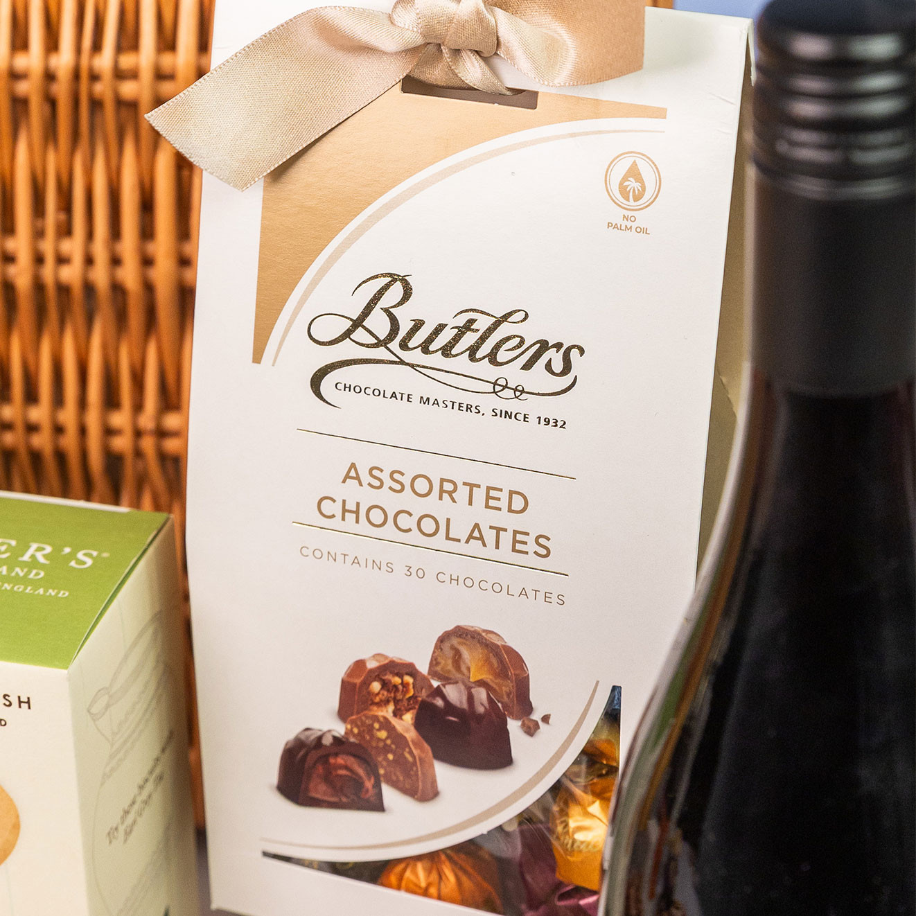 Butlers Assorted Chocolates gift box filled with individually wrapped luxury chocolates, finished with an elegant ribbon.