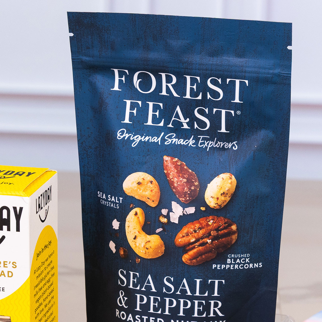 Forest Feast Sea Salt & Pepper roasted nut mix combining cashews, pecans and almonds with cracked black pepper seasoning.