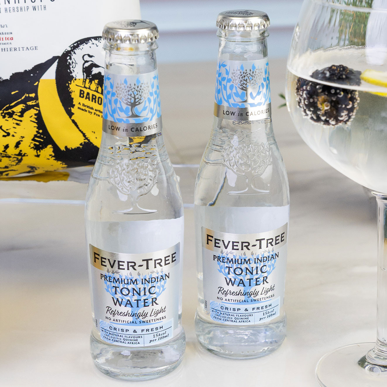 Fever-Tree Refreshingly Light Premium Indian Tonic Water, perfectly paired with Hendrick's Gin for a crisp, balanced serve.