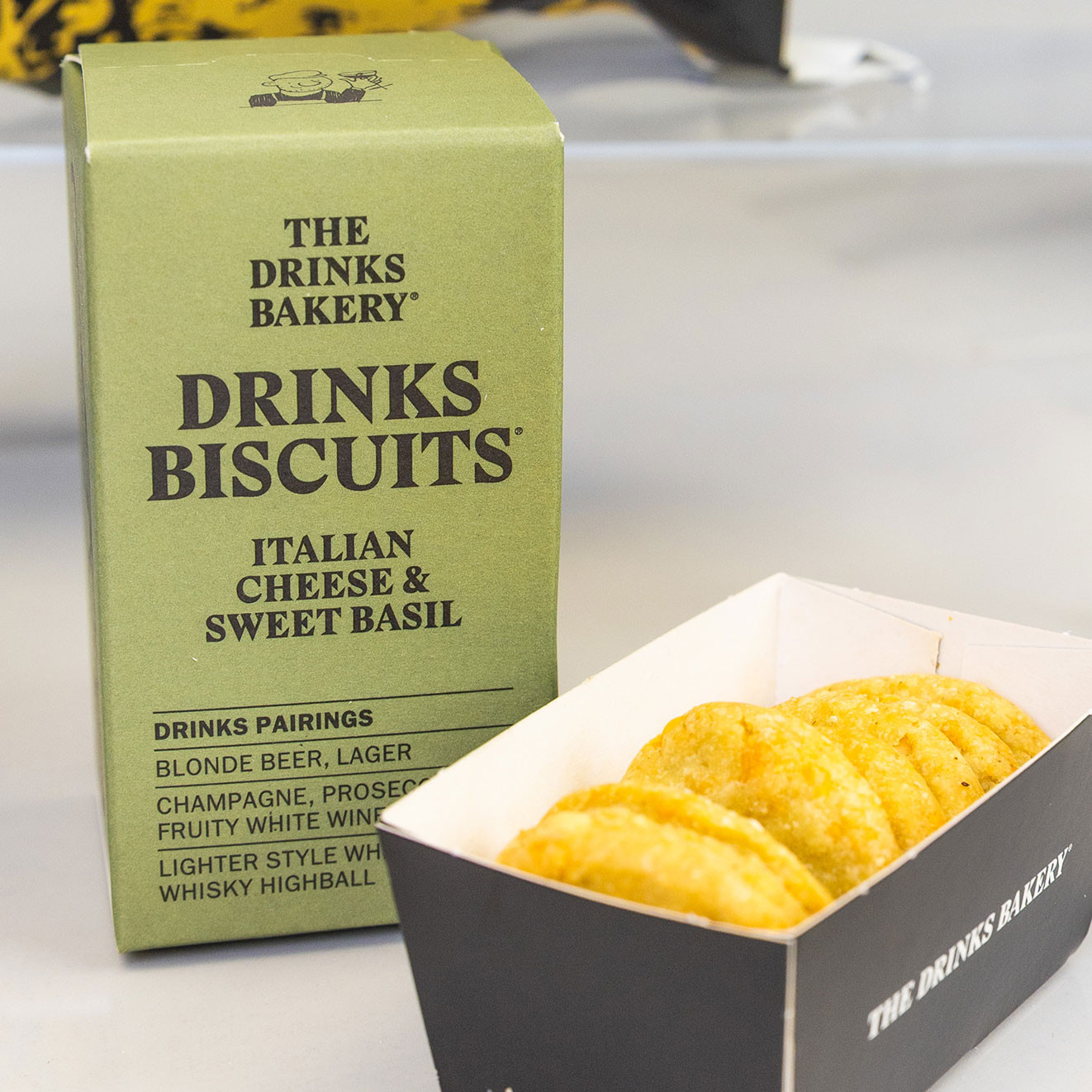 The Drinks Bakery Italian Cheese & Sweet Basil savoury biscuits, crafted to pair perfectly with gin, wine and light beers.