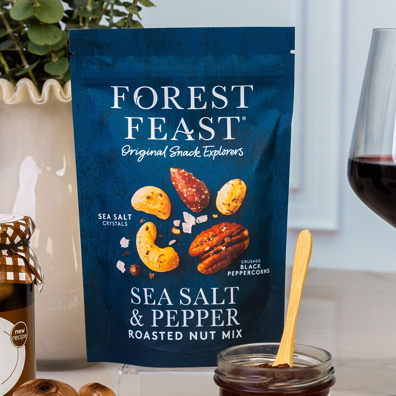 Forest Feast sea salt and pepper roasted nut mix, a savoury snack combining premium roasted nuts with cracked black pepper and sea salt.