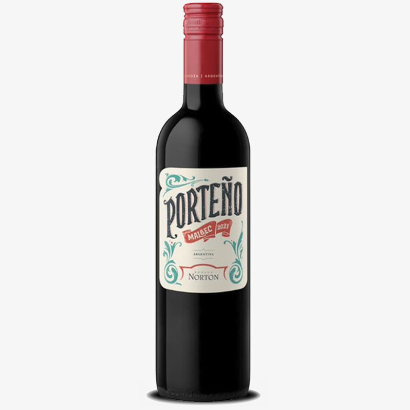 Bottle of Porteño Malbec red wine with vintage-style cream label