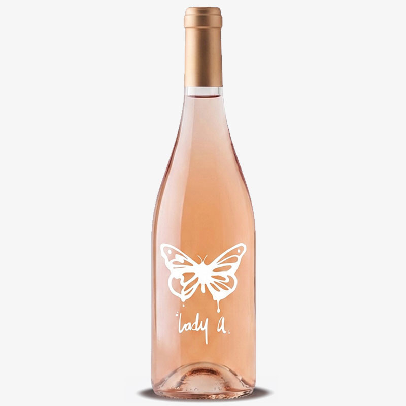 Lady A Rosé wine bottle with butterfly design