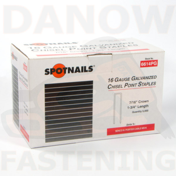 1-3/4" Length 16 Gauge 7/16" Crown Galv Staples - 5,000 per Box - 6614PG