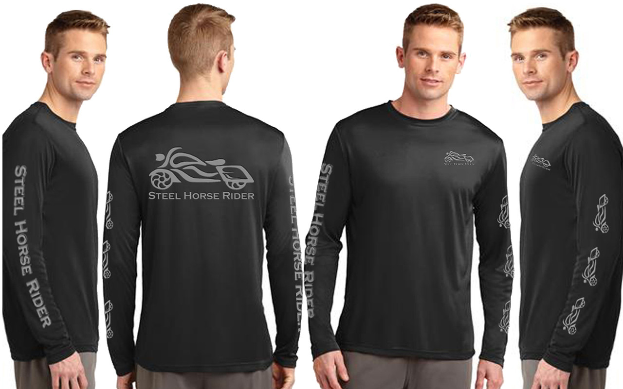 Steel Horse Rider Long Sleeve Reflective Graphic Black Motorcycle T-Shirt