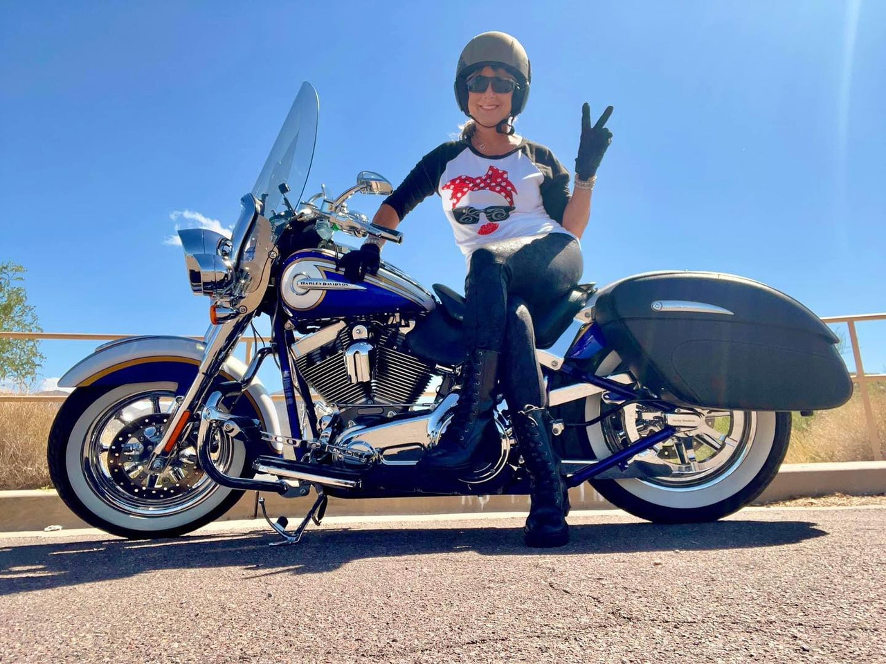 Shades & Bandana Motorcycle Girl Raglan Shirt