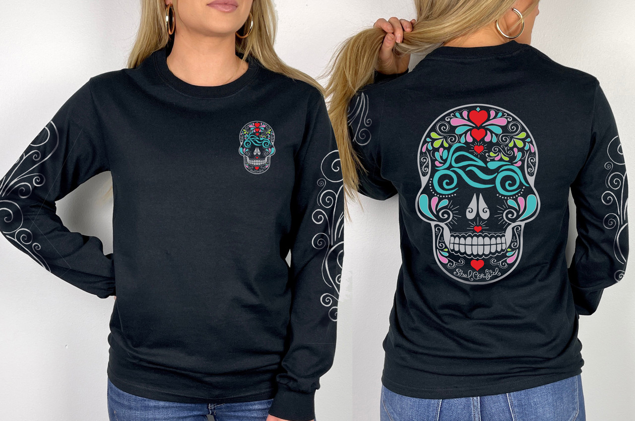 Motorcycle Eyes Sugar Skull Long Sleeve w/ Sleeve Graphics