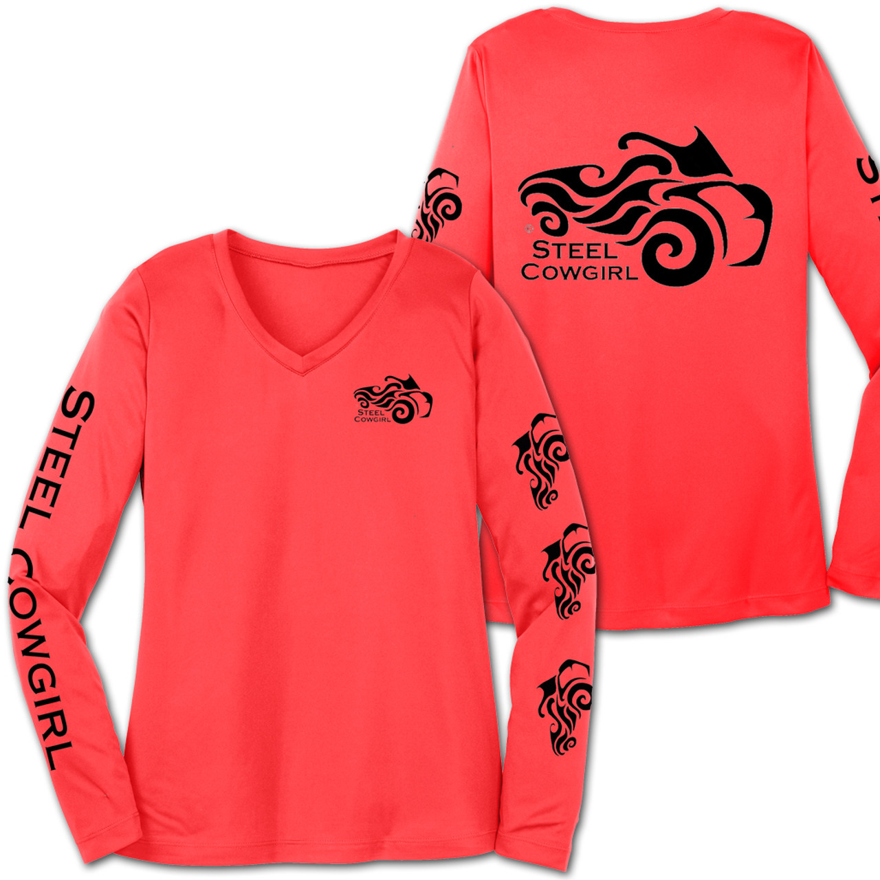 Bright Coral Wicking Steel Cowgirl Spyder / Ryker Motorcycle Shirt