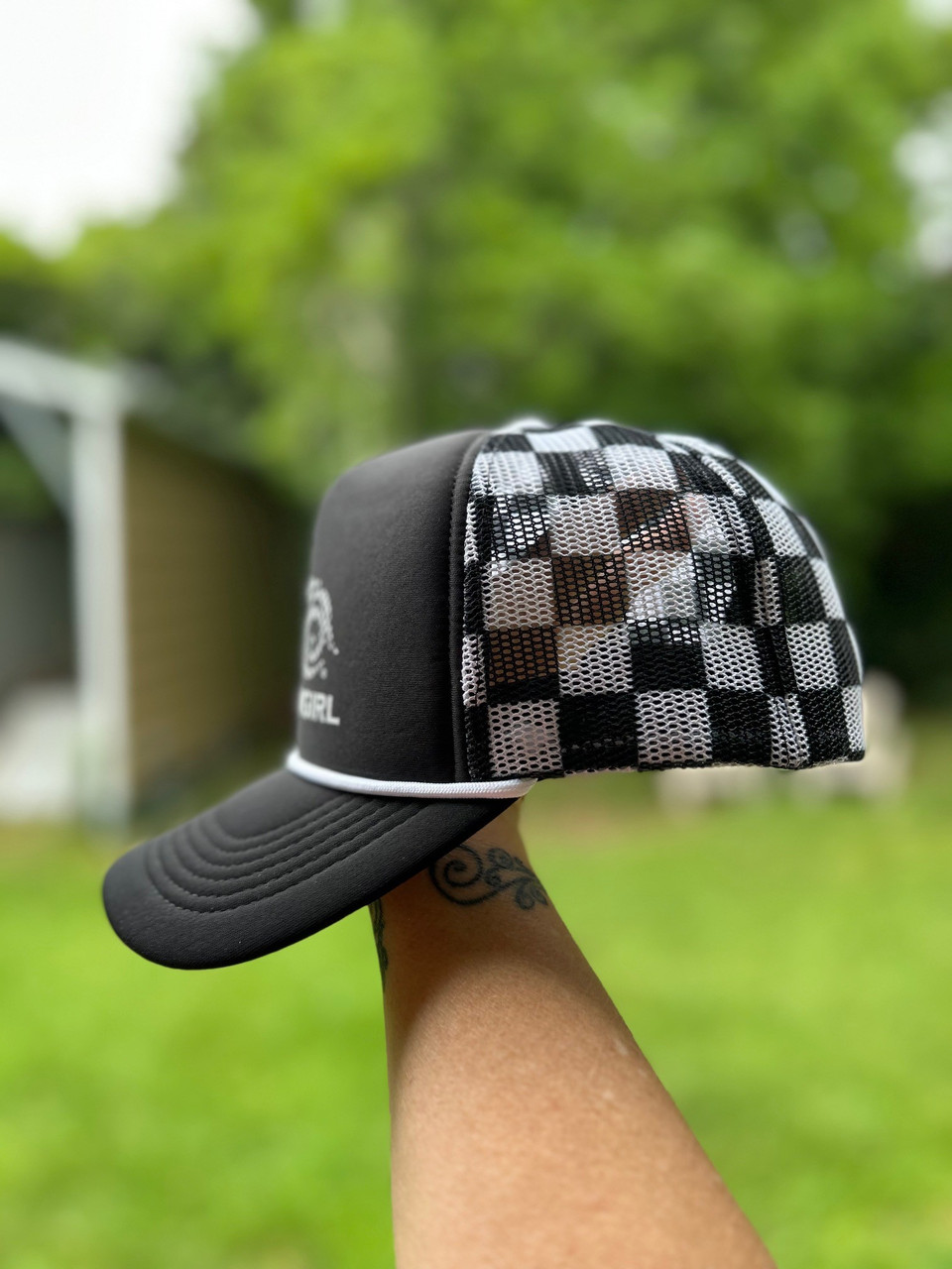 Black Checkered Motorcycle Mesh Hat