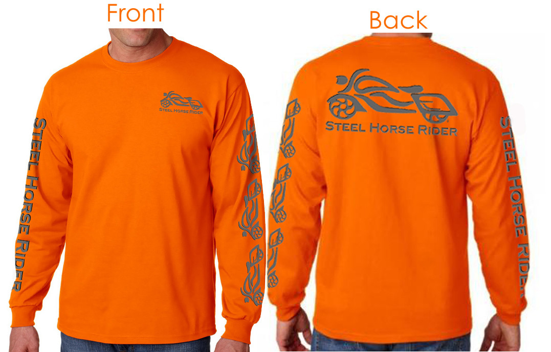 Steel Horse Rider Long Sleeve Reflective Graphic Black Motorcycle T-Shirt
