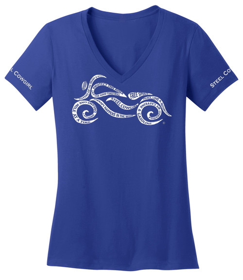 Steel Cowgirl "Sayings" V-Neck Motorcycle Shirt (Graphics are protected by copyright laws, unauthorized use is prohibited) Steel Cowgirl "Sayings" V-Neck Motorcycle Shirt (Graphics are protected by copyright laws, unauthorized use is prohibited)