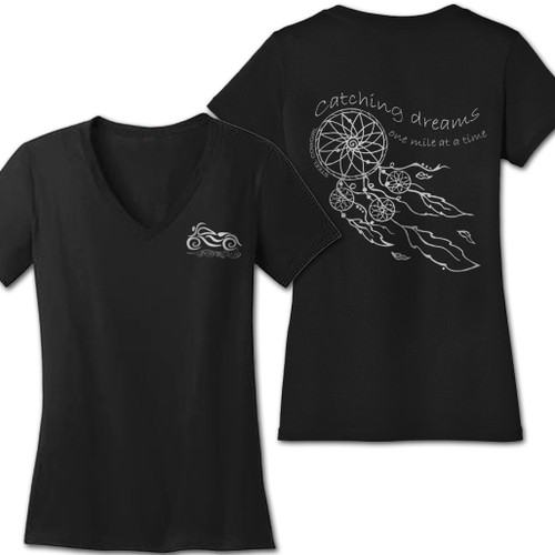 Motorcycle Dreamcatcher Black Short Sleeve V-Neck T-Shirt  * Graphics are protected by copyright laws, unauthorized use is prohibited
