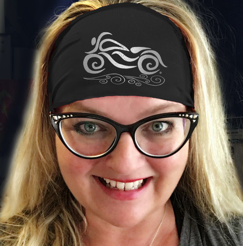 Silver Steel Cowgirl Swirling Wind Logo Headband * Graphics are protected by copyright laws, unauthorized use is prohibited.