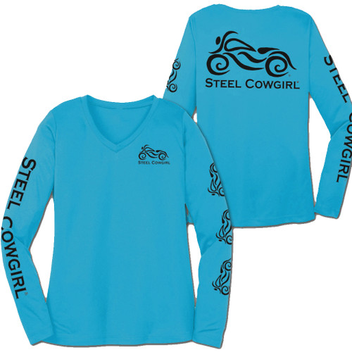 【WOOHWA】2WAY SHIRRING BIKER PT Bright Blue Long Sleeve Wicking Steel Cowgirl Two Front