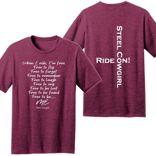 POEM FRONT: Free to be ME Short Sleeve Raspberry Crewneck T-Shirt * Graphics are protected by copyright laws and Steel Cowgirl is a trademark protected name, unauthorized use is prohibited.

