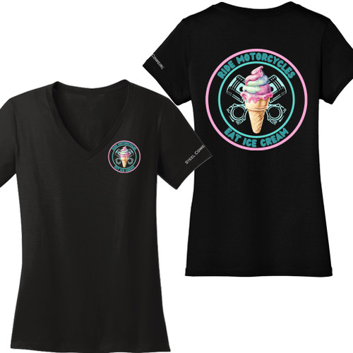 Ride Motorcycles Eat Ice Cream Short Sleeve Black V-Neck T-shirt