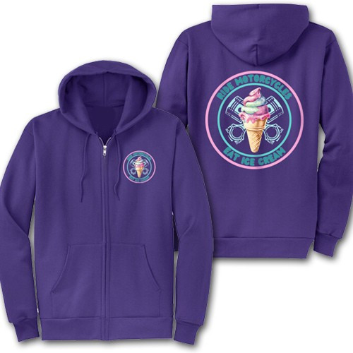 Ride Motorcycles Eat Ice Cream Purple Hoodie * Unisex Size, Runs Large