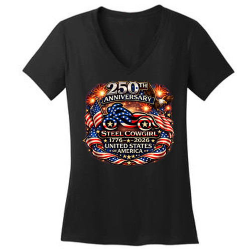 Steel Cowgirl 250th Anniversary USA Patriotic Motorcycle Shirt - Large Front Graphic