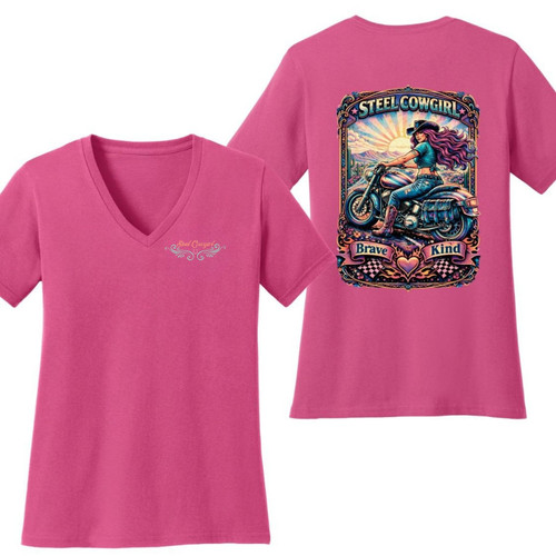 The Desert Rally Tee - 2 Sided Pink Short Sleeve V-Neck