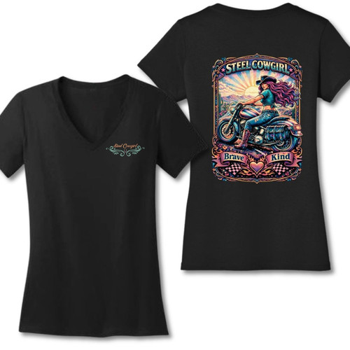 The Desert Rally Tee - 2 Sided Black Short Sleeve V-Neck