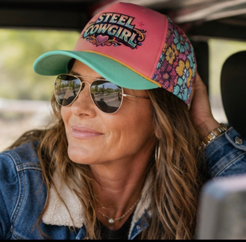 Steel Cowgirl Retro Love Floral Mesh Ponytail Hole Hat