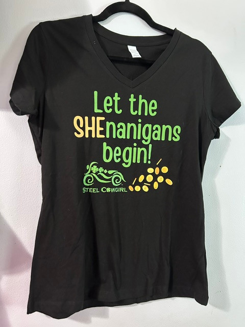 WAREHOUSE SALE Shenanigans Black Short Sleeve V-Neck - Medium
