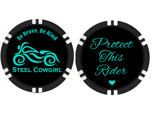 Steel Cowgirl "Protect This Rider" Poker Chip * Graphics are protected by copyright law, unauthorized use is prohibited