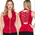 Red Front Zip Stretch Suede Cross Back Top