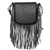 Genuine Leather Tooled Fringe Hip Clip Bag - Black 