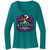 Steel Cowgirl Ride A Little Witchier heather teal women’s long sleeve V-neck shirt with large front motorcycle witch graphic