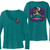 Steel Cowgirl Ride A Little Witchier heather teal long sleeve V-neck shirt with small left chest and large back motorcycle witch graphic