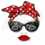 Steel Cowgirl Shades graphic featuring red polka dot bandana, black sunglasses and red lips with faux embroidery detailing.