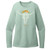 Front view of sage green Steel Cowgirl women's long sleeve shirt with sunflower steer skull graphic on the chest.