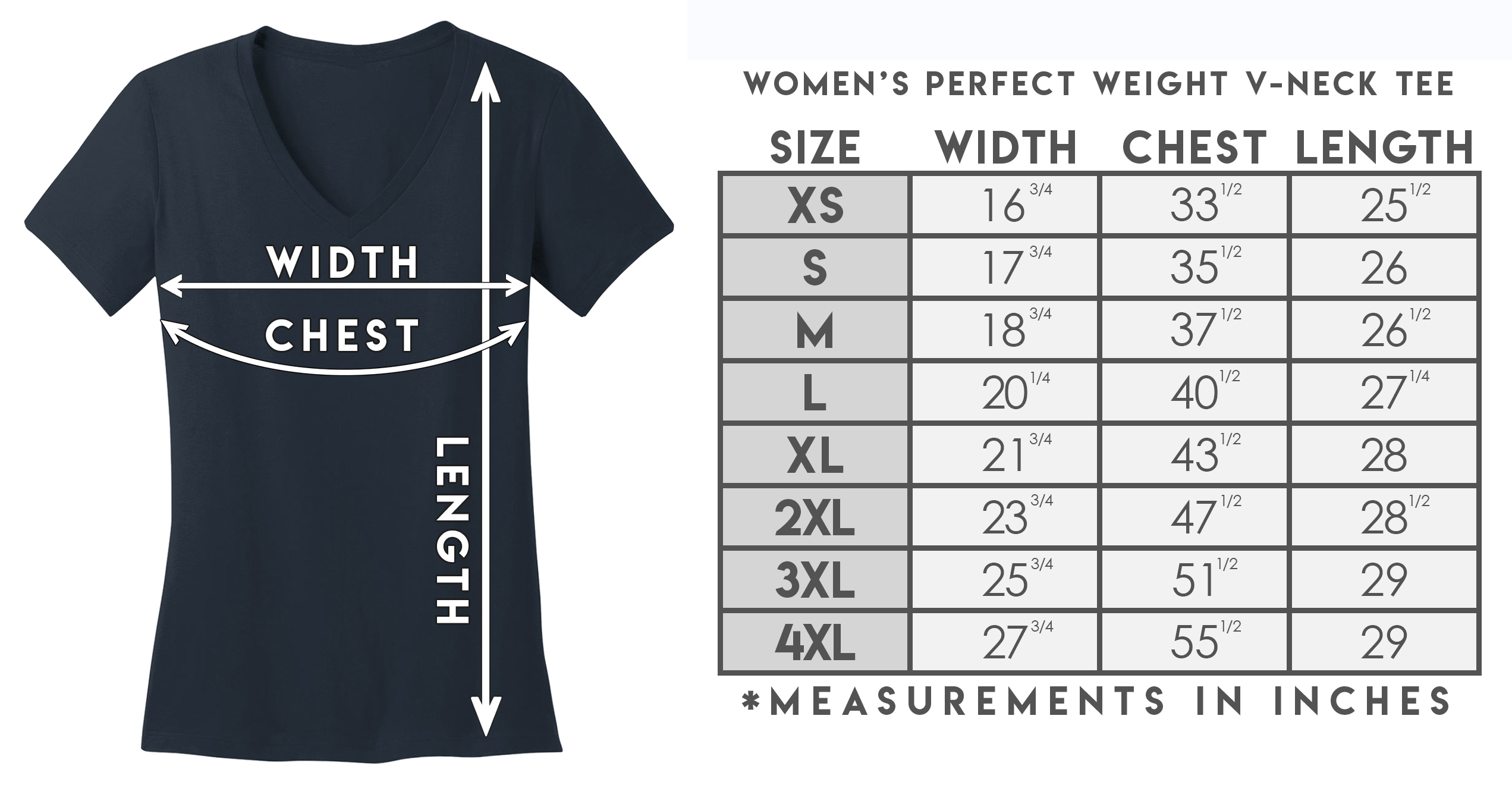 Short Sleeve V-Neck Size Chart