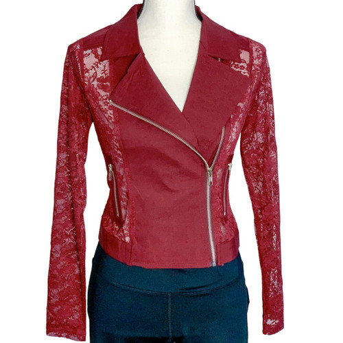 Stretch Lace Zip Up Moto Shirt