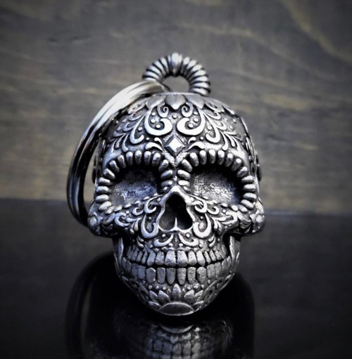 Biker Moto Guardian Bell CAMPANA PORTAFORTUNA SUGAR SKULL TESCHIO CIONDOLO