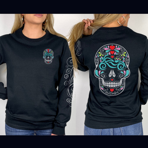 Motorcycle Eyes Sugar Skull Long Sleeve w/ Sleeve Graphics