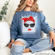 Shades Denim Blue Lightweight Motorcycle Sweatshirt * UNISEX SIZING  * Graphics are protected by copyright laws, unauthorized use is prohibited.