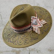 One Of A Kind Hand Burned "Dreaming of Taos" Rancher Style Cowboy Hat by Steel Cowgirl