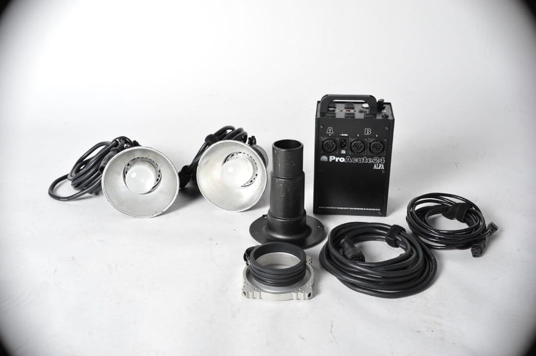 PreOwned Profoto Acute 24 Alfa w/ 2 Acute strobe lights, snoot
