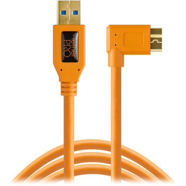 Tether Tools USB 3.0 Type-A Male to Micro-USB Right-Angle Male Cable (15', Orange)